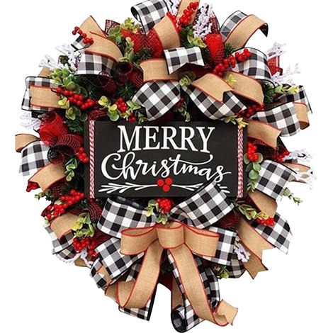 Guirlande De Noël En Plaid - Avec Nœud Et Baies Rouges - Pour Porte D'Entrée Mur Ou Cheminée - 10 15 Ou 18 Pouces - 1 Pièce (1/2)