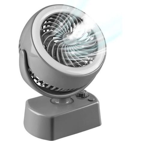 Ventilateur de bureau sans fil rechargeable, silencieux et portable avec fonction brumisateur, humidificateur et veilleuse – Gris (1/4)