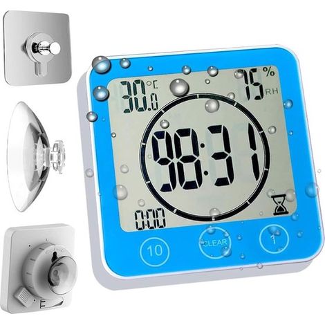 Horloge murale étanche et minuteur de douche, grand réveil numérique pour salle de bain pour enfants, minuteur de cuisine avec affichage clair, salle de bain (1/5)