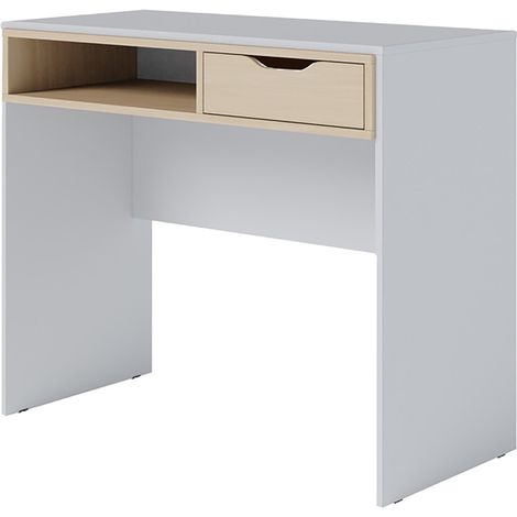 Bureau coloris blanc avec un tiroir couleur cambrien ,Table d'étude avec rangement - Longueur 90 x Hauteur 78 x Profondeur 44 cm (1/4)
