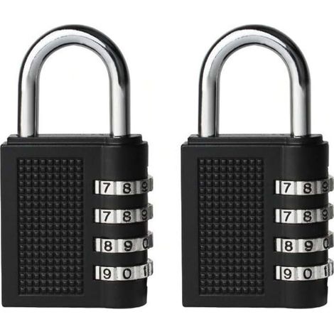 2PCS Serrures à combinaison Cadenas extérieur pour l'école Locker Boîte outils Pad Lock Petit Combo Digit Sports Gate Réinitialisable Code 4 Chiffres Casier Exterieur Serrure Clé (Noir)-RAPANDA (1/5)