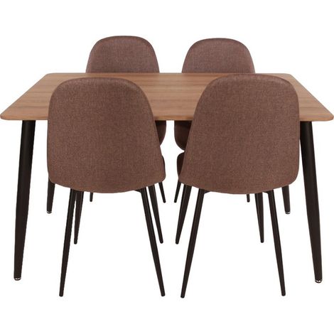 Aspen Rectangular Dining Table, Aged Oak Effect Foiled Top and 4 Upholstered Chair Set