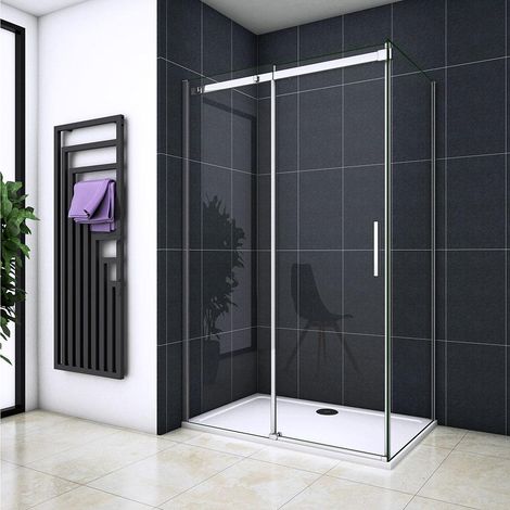 Box Doccia Angolare alto 195cm Porta Scorrevole 120x80cm Vetro Temperato Trasparente 8 mm Anticalcare Telai In Alluminio cromato lucido (1/5)