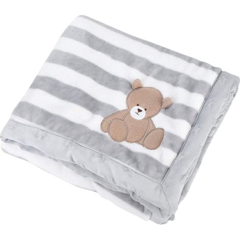 Couverture Plaid Polaire Bébé Gigoteuse Nouveau-né Ultra Douce et Moelleuse Peluche Chaude Enveloppante Hiver pour Sièges Auto Landaus Coques Poussettes Lits Berceau, Gris Ours (1/5)