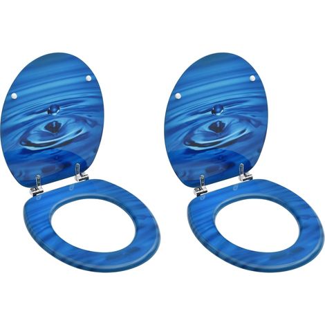 WC Toilet Seats with Lid 2 pcs MDF Blue Water Drop Design vidaXL