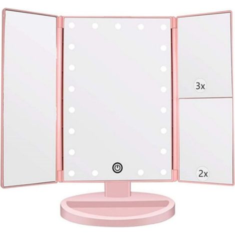 Miroir de Maquillage, 1x /2x/3x Miroir de Maquillage à Trois Volets avec 21 lumières LED et Miroir réglable à écran Tactile Miroirs de comptoir cosmétiques (1/5)