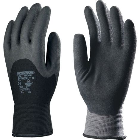 Gant tricot EUROICE EUROTECHNIQUE thermiques nylon double bouclettes enduit PVC noir gris T11 COVERGUARD 6631 (1/3)