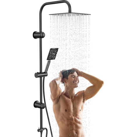 Ensemble de douche à effet pluie sans raccords, 20 x 20 cm, style forêt tropicale, avec flexible et tige, pommeau de douche en acier inoxydable, système de douche à effet pluie, sans raccords (30 x 30 (1/5)
