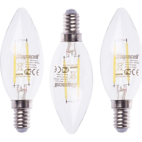 Litecraft Light Bulb 2 Watt E14 Small Edison Screw Candle Warm White LED in Clear - 3 Pack (1/2)