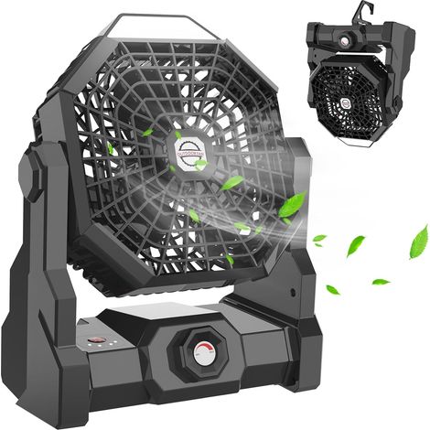 Ventilateur de camping rechargeable, portable, à piles 7800 mAh, idéal pour la pêche, le camping, la chambre et le lieu de travail (noir) (1/5)