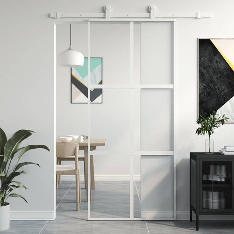 Porte coulissante,Porte glissante pour l'intérieure blanc 90x205 cm verre trempé aluminium CFW38221 (1/5)