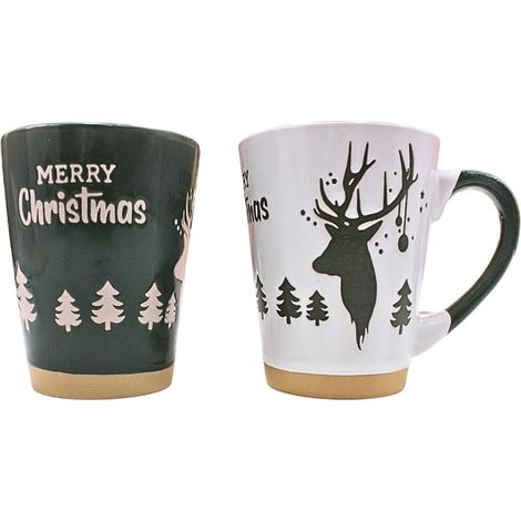 Lot de 2 Tasses à café, à vin Chaud, en faïence, Dimensions : L/l/H : Environ 12 x 8 x 11 cm, capacité : 360 ML par Tasse, Vert et Blanc, 11 cm (1/5)