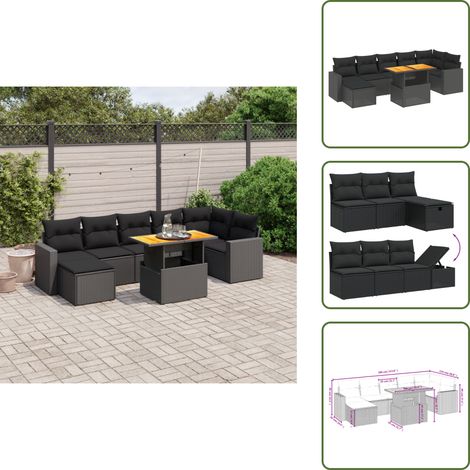 Ratán sintético - vidaXL Set de sofás de jardín 8 piezas y cojines ratán sintético negro - Sofás de jardín negro