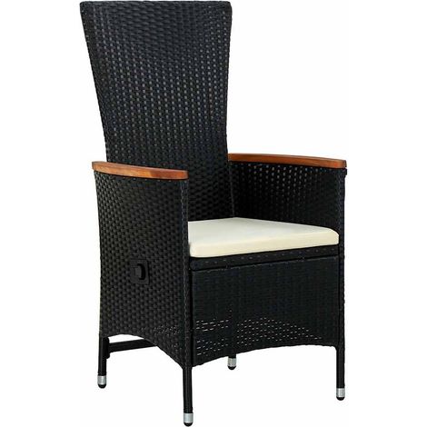 Fauteuils de Jardin Inclinables avec Coussins Résine Tressée et Acacia Noir Lot de 2 (1/5)