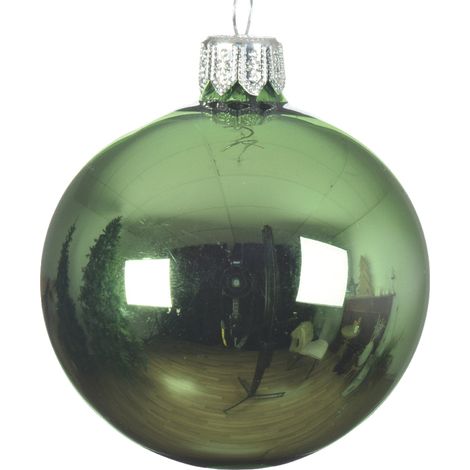 Box Da 6 Palline Di Natale Verde Vischio Lucido 6