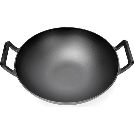 Gusseiserner Wok Ø 36 cm für Gas-, Induktions- und Holzgrills gusseiserne Wokpfanne kompatibel mit Weber Spirit, Genesis Gourmet, Enders und Holzkohlegrills (1/5)