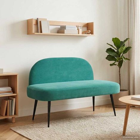 Banc rembourré 2 places avec dossier en velours turquoise 110 x 60 x 76 cm - PANGIVO (1/5)