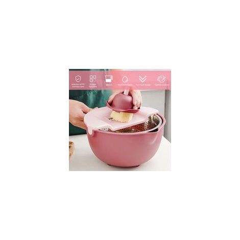 Colador con bol mezclador, colador de cocina 9 en 1, para lavar frutas y verduras/escurrir fideos, pasta y arroz, cortador giratorio de doble capa, 4 litros