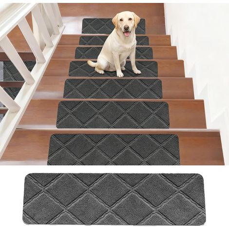Lot de 15 tapis d'escalier, autocollants intérieurs, 55 x 19 cm, antidérapants, découpables, réutilisables, pour protéger les animaux de compagnie, les personnes âgées, les enfants (gris (1/5)