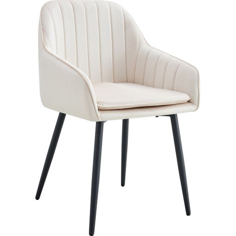 Lot 2 Chaises Salle à Manger Velours Beige Pieds Noir 45x46x82cm – PAMS (1/5)