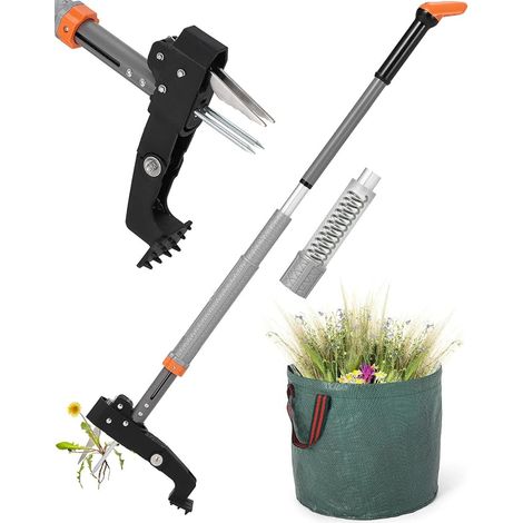 Extendable Manual Weeder Length 91-117 cm Garden Bag Rake Teeth Automatic Return System for Lawn Care (1/2)