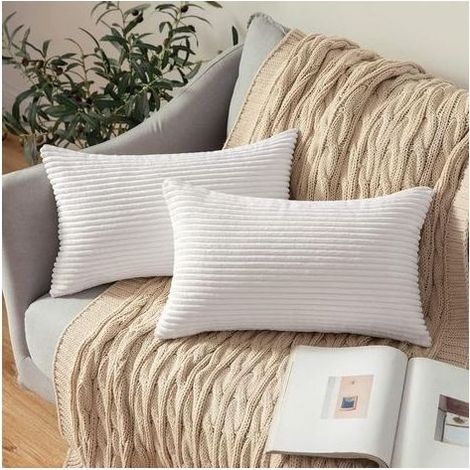 TAISHENGDA – Set di 2 fodere decorative in velluto a coste per cuscini, morbide fodere per cuscini decorativi per divano, soggiorno, camera da letto, letto, ufficio, 30 x 50 cm, bianche (1/5)