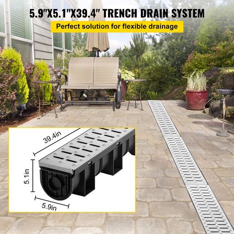 Kit Caniveau Extérieur, Lot de 3, Système de Drainage Tranchée Grille en Acier Inoxydable 15 x 13 x 100 cm, avec 3 Embouts, Connexi… (1/5)