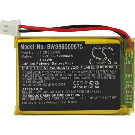 vhbw Battery Replacement for NUK 1ICP5/38/55 for Baby Monitor, Babyphone (1200mAh, 3.7 V, Li-polymer)