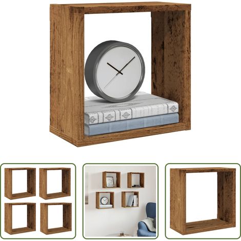 Rangement murales - Étagères cube murales 4 pcs vieux bois 30x15x30 cm (1/5)