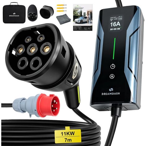 Electric Car Charger 11kW Three Phase Type 2, Red CEE 16A Plug, 23 ft (1/5)