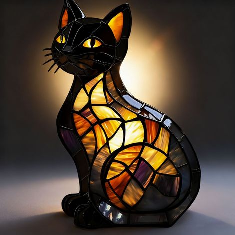 Tischlampe „Katze schaut nach oben“ (batteriebetrieben) – Retro-Tischlampe – 3D-Tier-Nachtlicht – 17 cm – LED-3D-Lichtornament