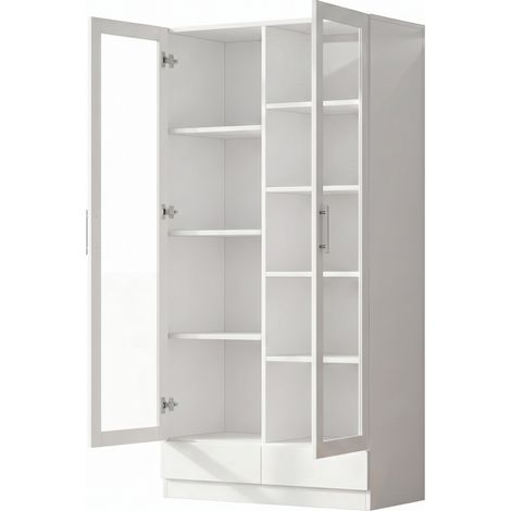 Armoire vitrine blanche avec 2 tiroirs, 80×40×160 cm, rangement polyvalent pour bureau et maison (1/5)