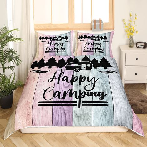 Housse de couette 2 pièces 155 x 220 cm pour garçons, enfants, adolescents, adultes, camper, style maison de campagne vintage (1/5)