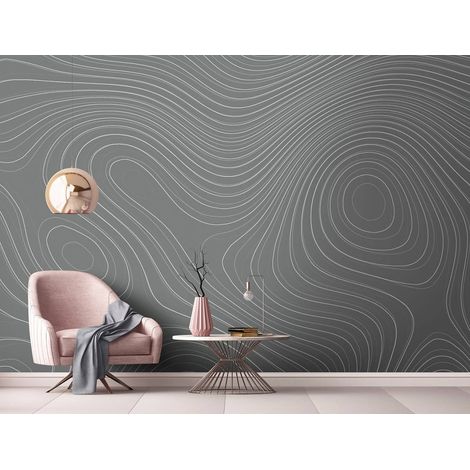 Papier peint panoramique design pour bureau | Tapisserie panoramique graphique grise | Papier peint panoramique moderne à motif géométrique - 270 x 400 cm (4 pièces) (1/5)