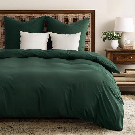 Housse de Couette 200x200 Microfibre Polyester Parure de lit Vert Forêt -Housse de Couette 200x200 + 2 Taies d'oreiller 80x80 (1/5)