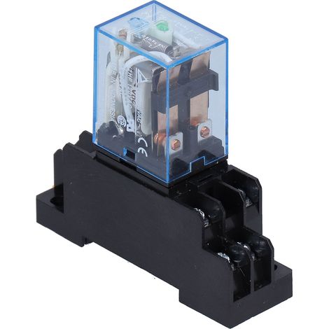 Relais électromagnétiques 8 broches avec socle et voyant lumineux, 10A DC 24V, pour moteurs et équipements industriels, boîtier robuste. (1/5)