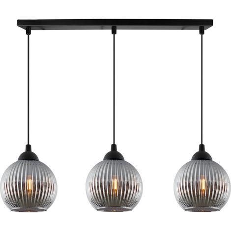 SUSPENSION RIFFLE NOIRE ABAT-JOUR GRAPHITE 3 PLAQUES BOULE E27 (1/5)