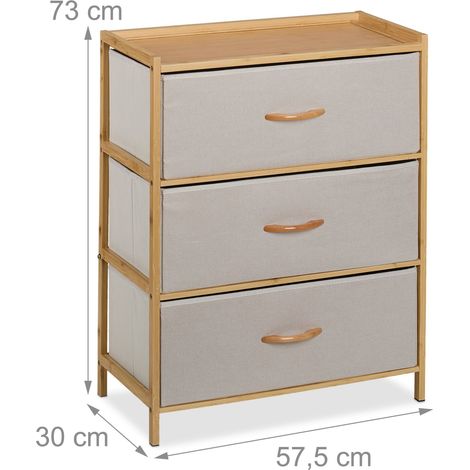 Cassettiera a 3 cassetti design elegante soggiorno camera da letto 73 x 57,5 x 30 cm in bambù beige 130015950