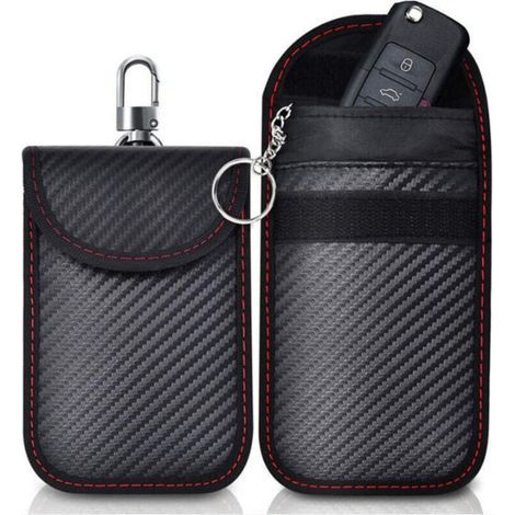 Etui Anti RFID Clé Voiture Signal Blocage Faraday Pochette Sac, Lot de 2 Pochettes Blocage Signal RFID pour Clé Voiture, Étui de Protection Anti RFID en Fibre de Carbone