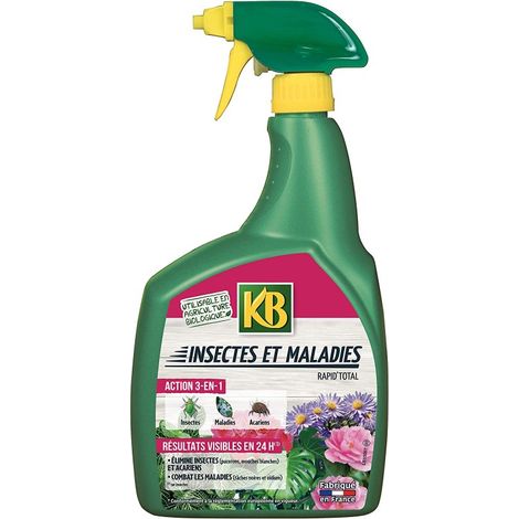 KB Insectes et Maladies Rapid'Total 800 ml - Insecticide Fongicide Acaricide 3 en 1 - Prêt à l'emploi - Rosiers et Plantes
