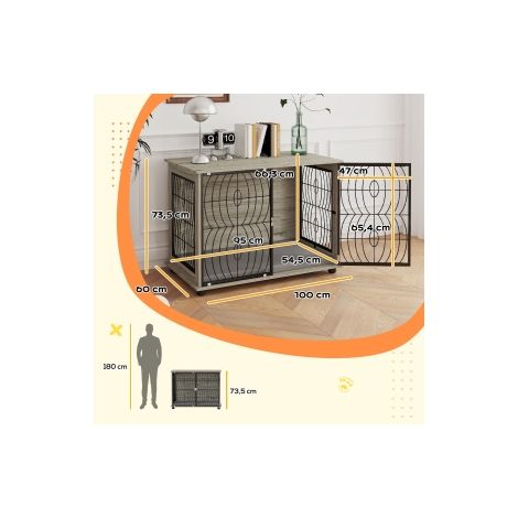 Cage pour chien pour la maison, niche pour chien, cage d'intérieur pour animal avec coussin, maison pour chien avec fenêtre, caisse pour grands chiens, gris, 100 x 60 x 73,5 cm (1/5)