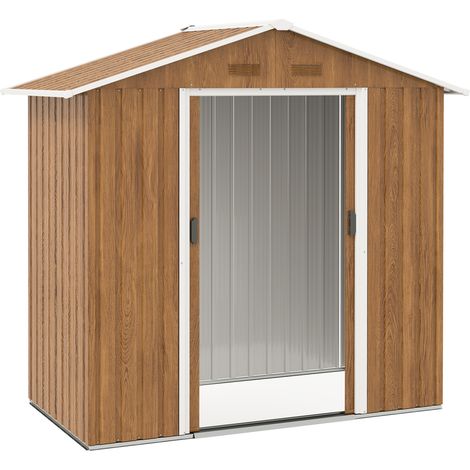 6.5 x 3.5ft Metal Garden Storage Shed - Brown Wood Effect