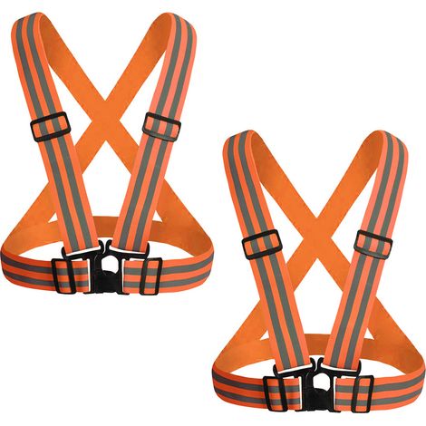 Gilets de sécurité réfléchissants haute visibilité (lot de 2) Légers, ajustables et élastiques Idéaux pour le jogging, le vélo et les travaux publics (1/5)