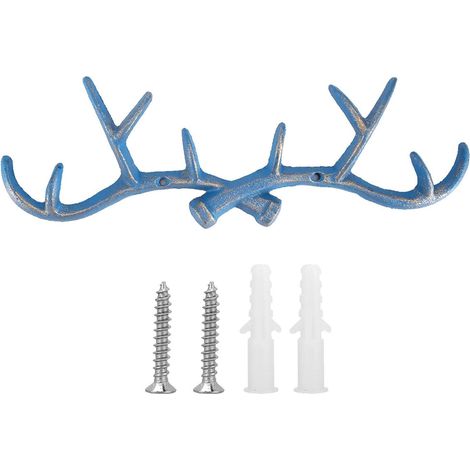 Crochets muraux en Bois, Cintre Mural en Fer Cerfs Crochets, Porte-Manteau Chapeau Vintage, Support Mural pour étagère Suspendue, décor à la Maison(Bleu) (1/5)