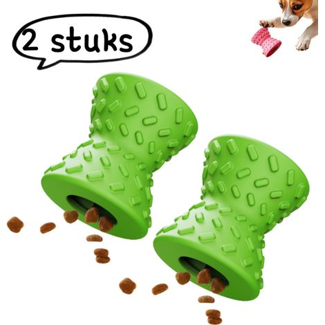 Jouet distributeur pour chien en forme d'haltère, lot de 2 jouets en caoutchouc naturel résistant, vert (1/5)