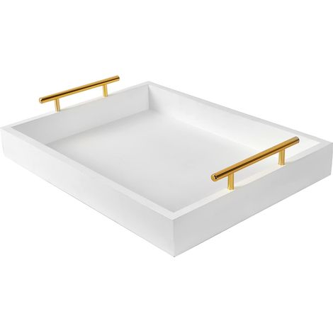Plateaux de Service décoratifs de 40,6 x 30,5 cm avec poignées, Plateaux Ottomans, Salon, Salle de Bain et extérieur (Blanc) (1/5)