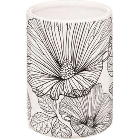 Five Simply Smart – Gobelet de salle de bain en grès blanc 11cm – Motif floral élégant – Accessoire décoratif et fonctionnel
