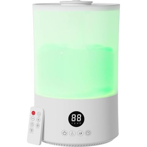 Humidificateur d'air Chambre 4L, Top-Fill, Télécommande, 40H Autonomie, Arrêt Automatique, Buse 360°, Minuterie 24 heures, 20 dB Silencieux pour Bureau Bébé Plantes (1/5)