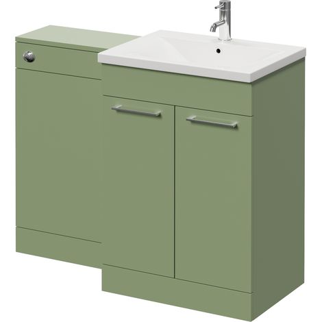 Napoli 460 Olive Green 1100mm 2 Door Vanity Unit Toilet Suite with Glide Basin - 1100mm - Chrome 160mm HandleWithout Kingston Toilet Pan