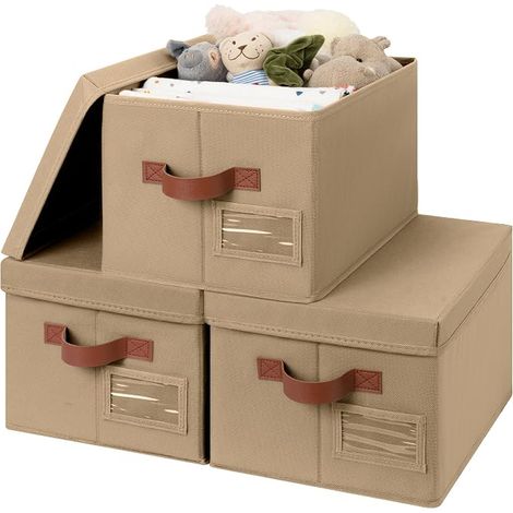 Storage Boxes with Lids, Clothes Storage Boxes, Fabric Storage Box for Shelves, Baskets and Rectangular Storage Boxes for Closet, Khaki (1/5)